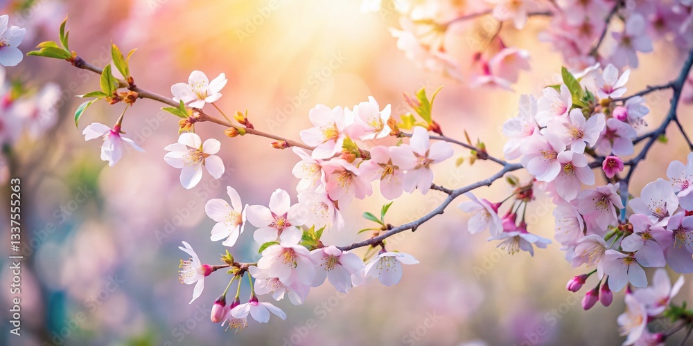 Obraz premium Aerial View Pastel Blossoms Tranquil Garden Serene Nature Beauty Spring