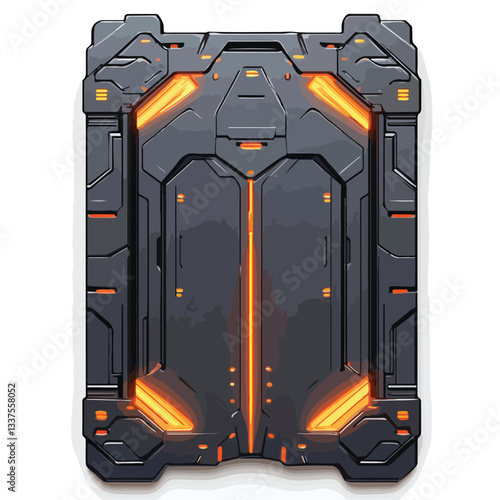 Futuristic Metallic Panel with Glowing Lights on Spaceship