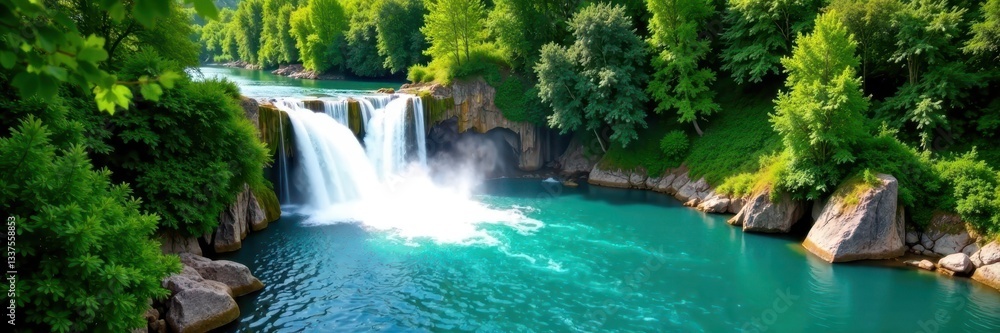Fototapeta premium Stunning Krka falls, emerald water, surrounding forest , HD, travel photography