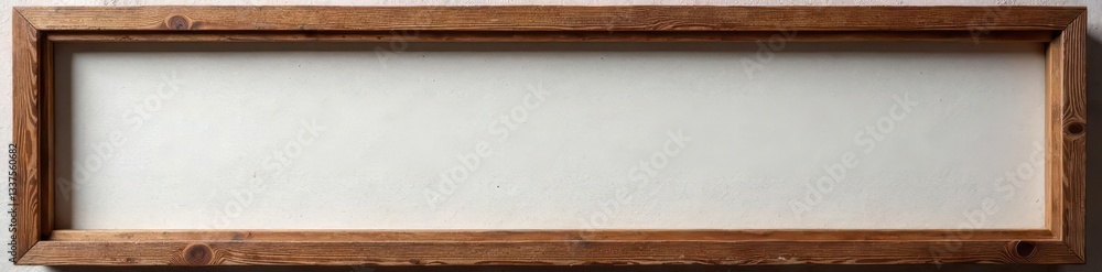 Fototapeta premium Timeworn horizontal wood picture frame, empty canvas space, weathered, canvas