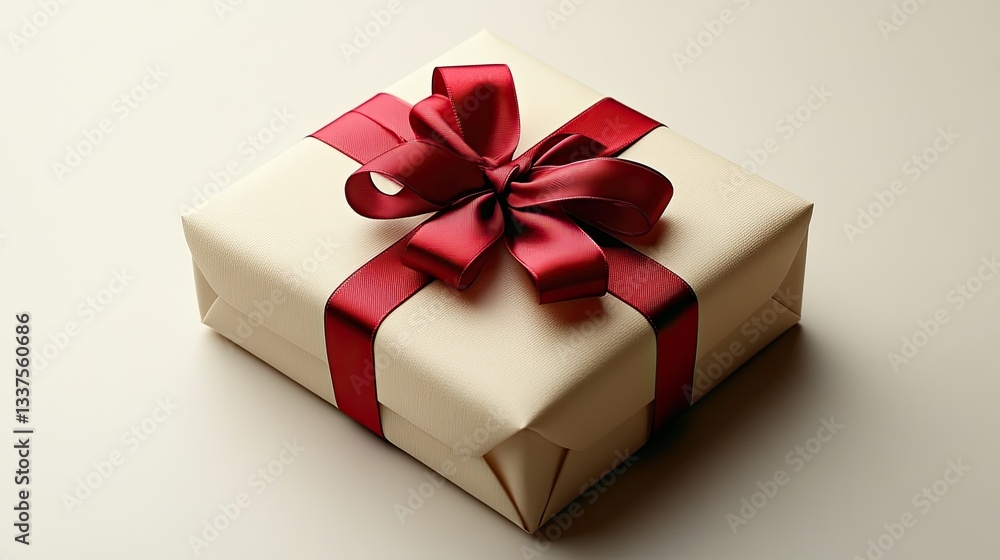 Elegant gift box with a crimson ribbon Elegant gift box with a crimson ribbon