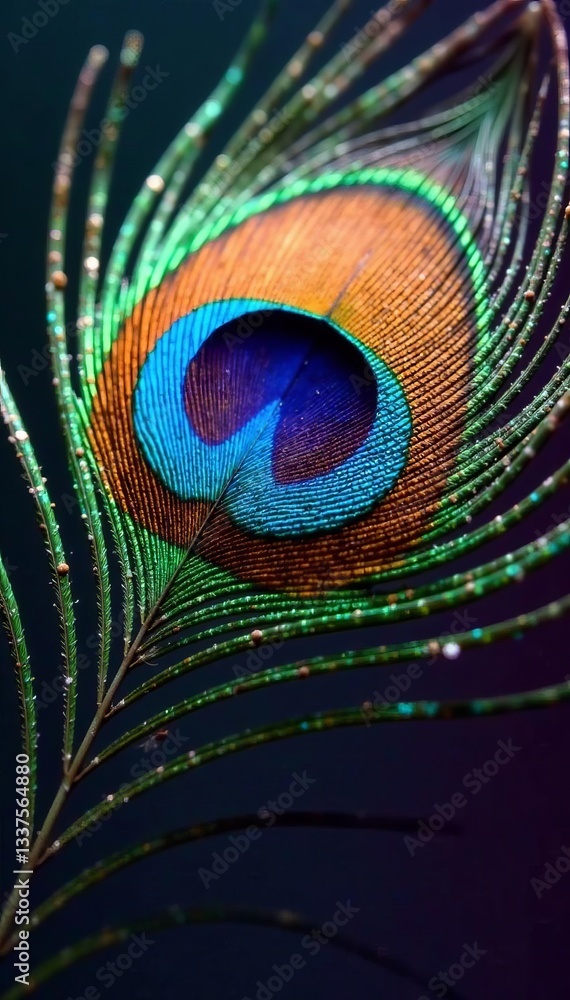 Obraz premium Macro shot of colorful peacock feather close up, texture, macro