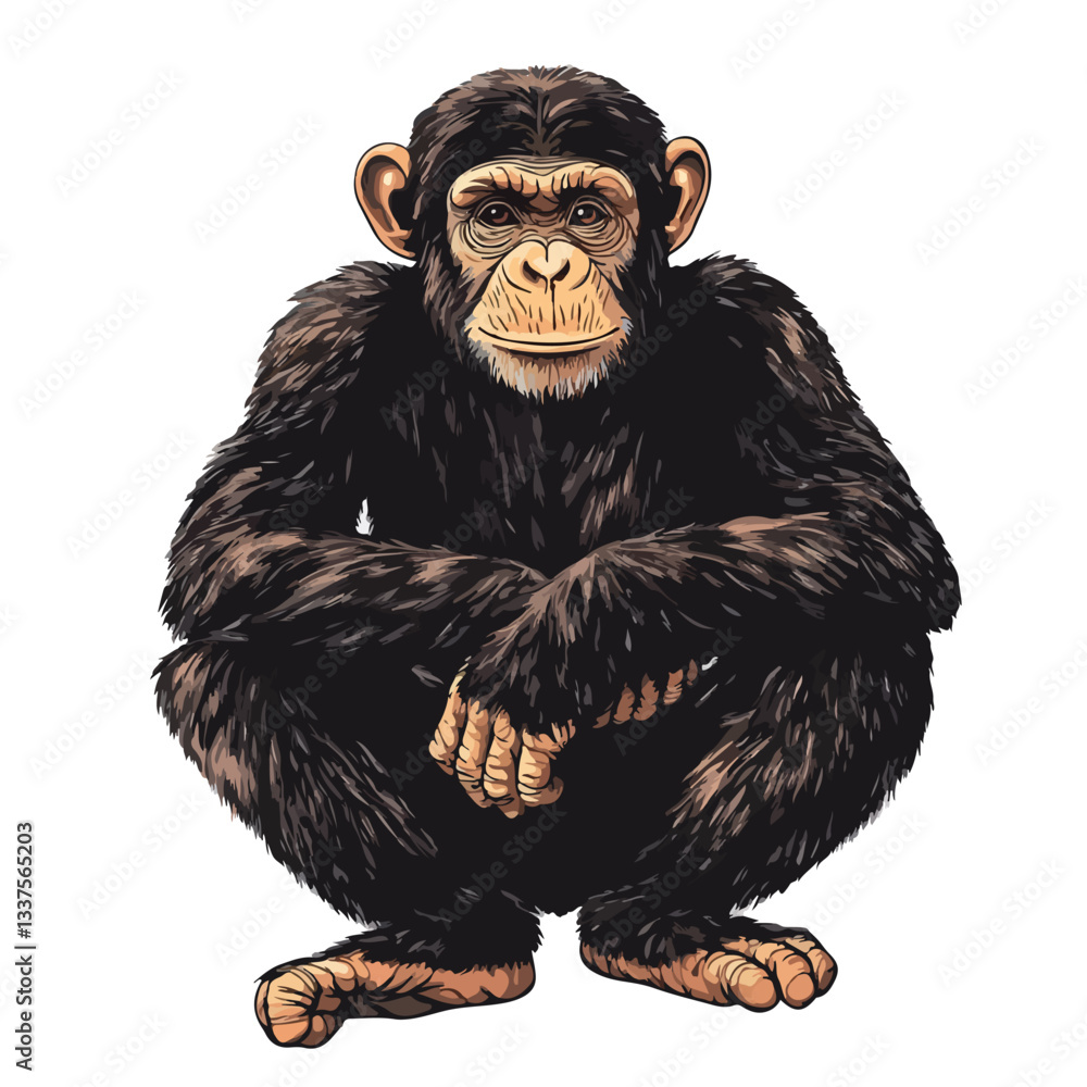 Fototapeta premium Wild Monkey Ape Chimpanzee Full Body Vector Illustration