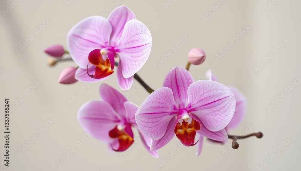 Obraz premium Delicate spray of blush pink orchid blossoms, soft focus, delicate, wedding