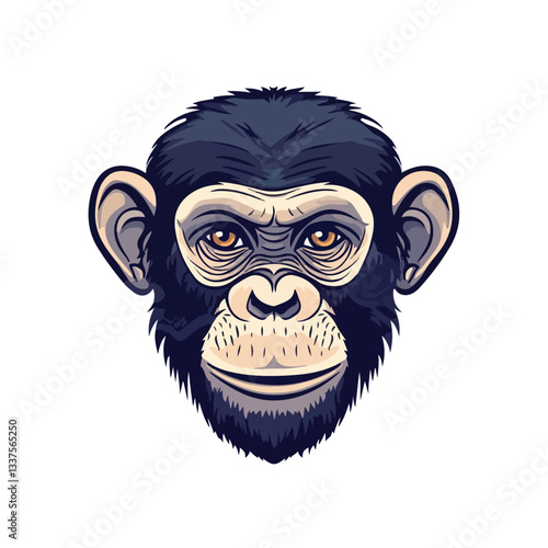 Detailed Ape Chimpanzee Head Face Design Illustration