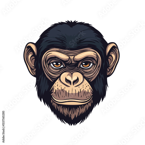 Detailed Ape Chimpanzee Head Face Design Illustration