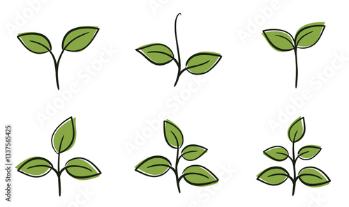 Sprout and plant illustration set. Growing, planting and nature design elements. Isolated vector images