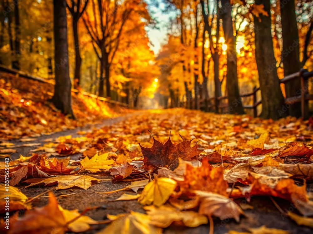 Autumn Path: Colorful Fallen Leaves Carpet - Stock Photo Autumn Path: Colorful Fallen Leaves Carpet - Stock Photo
