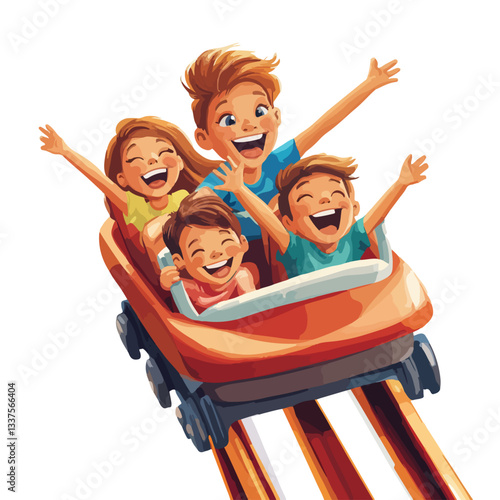 Thrilling Rollercoaster Ride with Mother and Kids