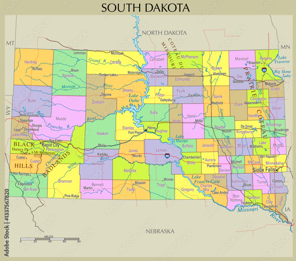 Obraz premium Map of South Dakota, United States