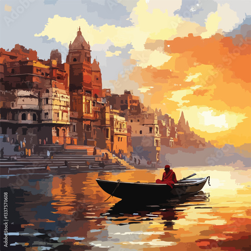 Ancient Varanasi City Arch Oil Painting on Canvas
