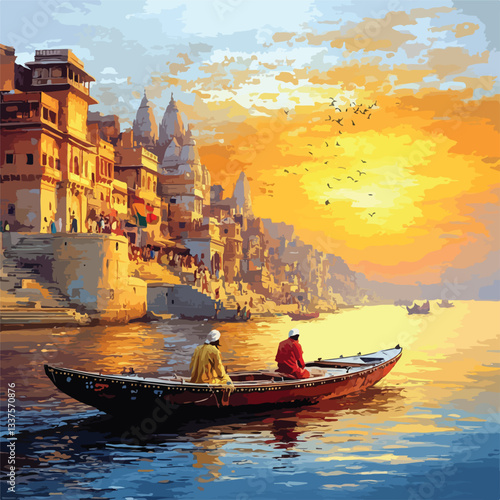 Ancient Varanasi City Arch Oil Painting on Canvas