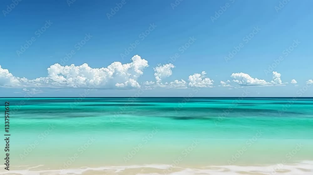 Bright day at the beach with turquoise waves and white sand under a clear blue sky Bright day at the beach with turquoise waves and white sand under a clear blue sky
