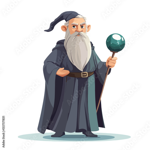 Mystical Old Wizard Performing Enchanting Magic Spell Isolated on Black Background