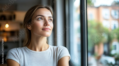 Woman looking thoughtfully out a window Free Download Woman looking thoughtfully out a window - GFXLoad