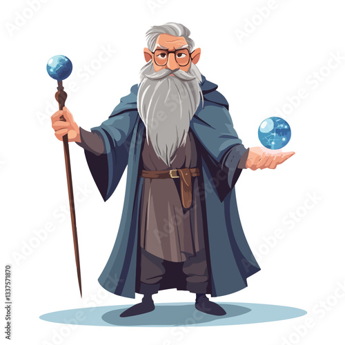 Mystical Old Wizard Performing Enchanting Magic Spell Isolated on Black Background