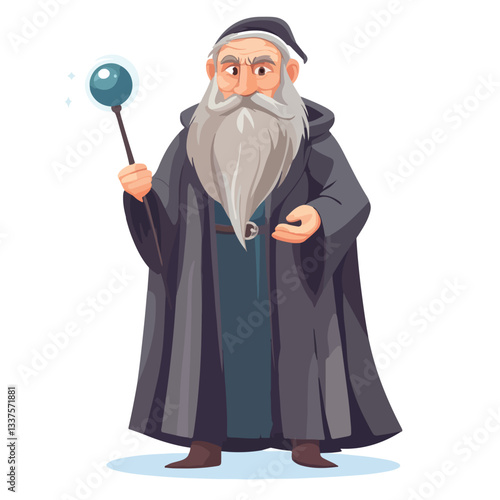 Mystical Old Wizard Performing Enchanting Magic Spell Isolated on Black Background