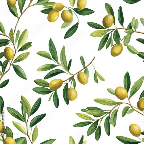 Fresh Olive Tree Branches with Leaves and Olives by the Sea