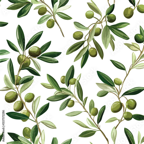 Fresh Olive Tree Branches with Leaves and Olives by the Sea