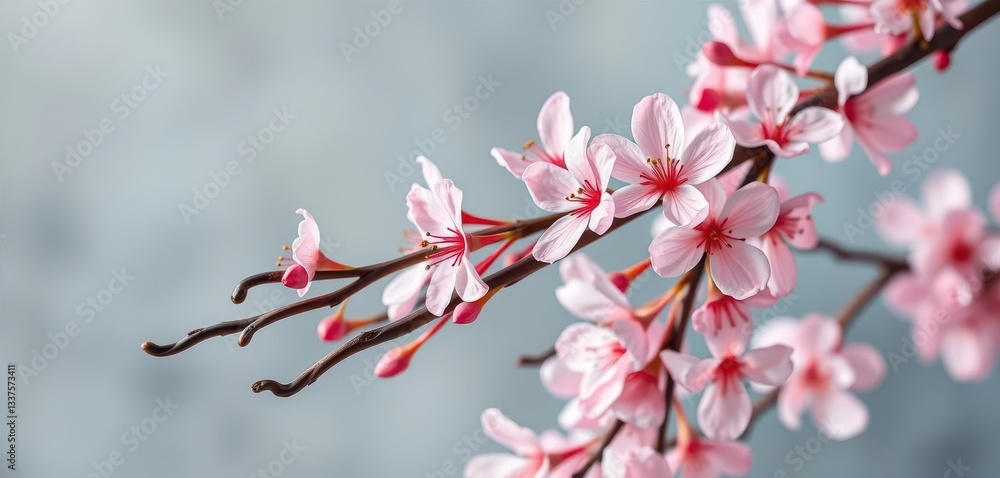 Obraz premium Elegant vanilla sticks entwined with delicate pink blossoms, wedding, spring