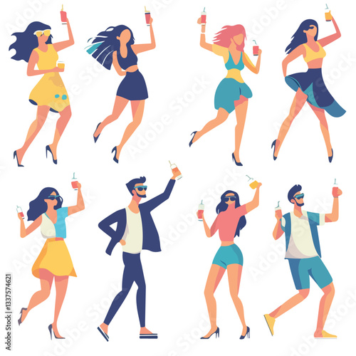 Vibrant Party People Silhouettes Dancing Drinking Celebration