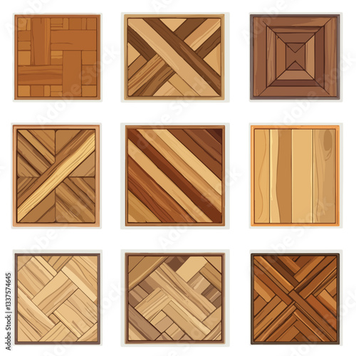 Parquet Laminate Cartoon Vector Set with Herringbone Design