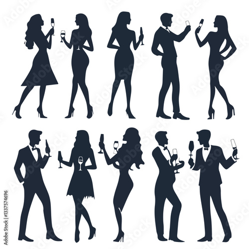 Vibrant Party People Silhouettes Dancing Drinking Celebration