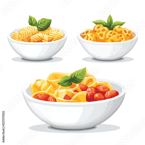 Delicious Pasta Dish Meal in White Bowl Set - Side View