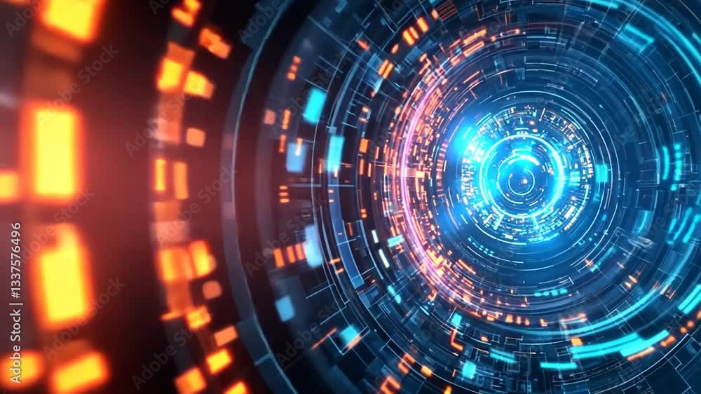 custom made wallpaper toronto digitalAbstract futuristic technology background with glowing circular patterns in blue and orange.