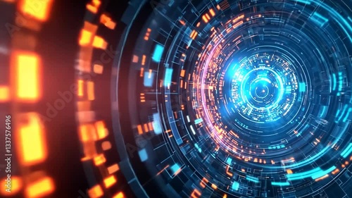 Wallpaper Mural Abstract futuristic technology background with glowing circular patterns in blue and orange. Torontodigital.ca