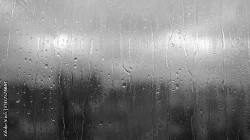 black and white Water drops of rain on glass background, it's raining. sad weather Rain falling . city landscape 4k