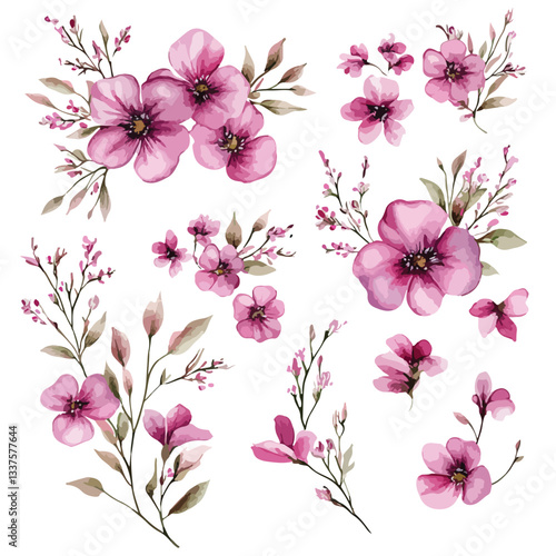 Pink Watercolor Flower Arrangements Set