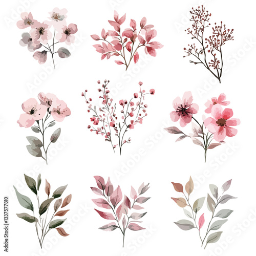 Pink Watercolor Flower Arrangements Set