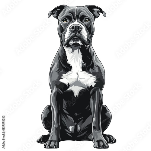 Majestic Pitbull Bulldog Full Body Design Illustration