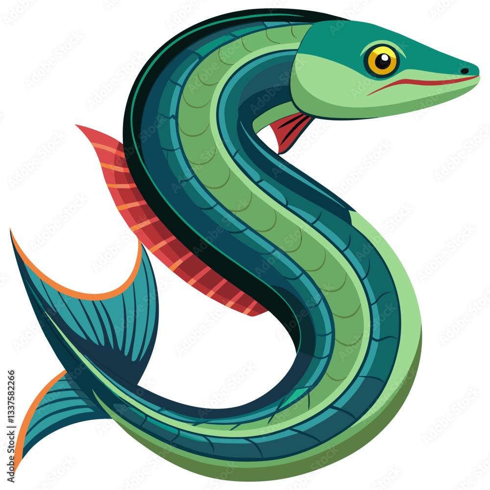 Obraz premium eel vector illustration, sleek marine wildlife drawing