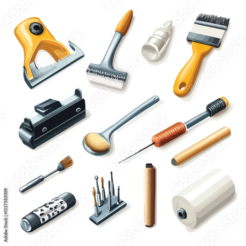 Realistic 3D Repair Icons and Renovation Work Tools Illustration