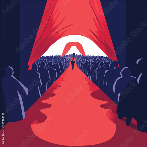 Elegant Red Carpet Leading to Stage with Crimson Drapes