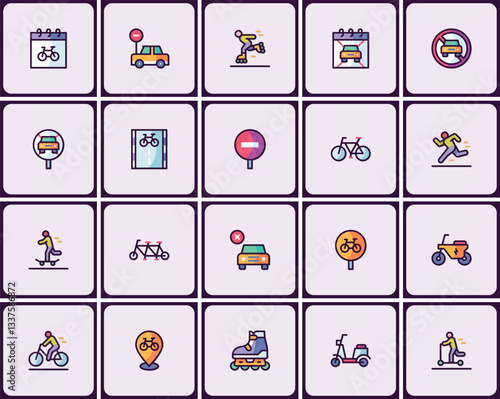 Diverse active transportation icon set depicting various modes of movement