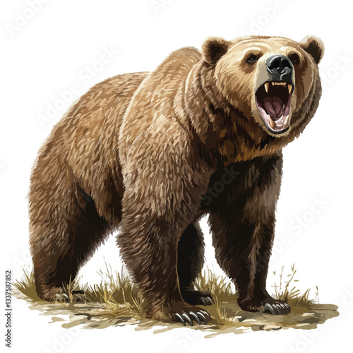 Roaring Grizzly Bear Full Body Design Illustration