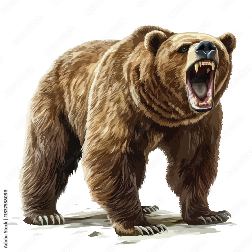 Obraz premium Roaring Grizzly Bear Vector Illustration