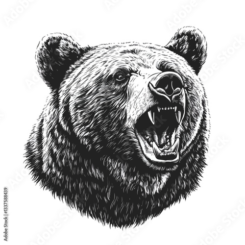 Roaring Grizzly Bear Head Face Design Illustration