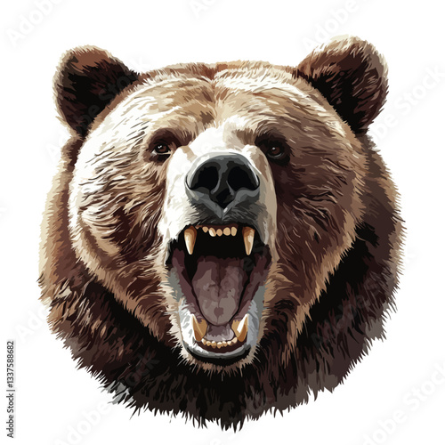 Roaring Grizzly Bear Head Vector Illustration