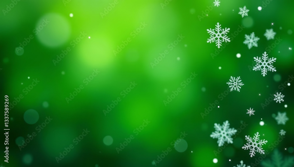 Beautiful snowflakes in intricate details scattered on a lush green background, cold, frost, unique Beautiful snowflakes in intricate details scattered on a lush green background, cold, frost, unique