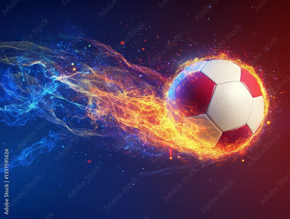 Fototapeta premium Flaming soccer ball in motion with fiery trail