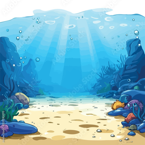 Underwater Sandy Seabed with Bubbles and Layers of Water