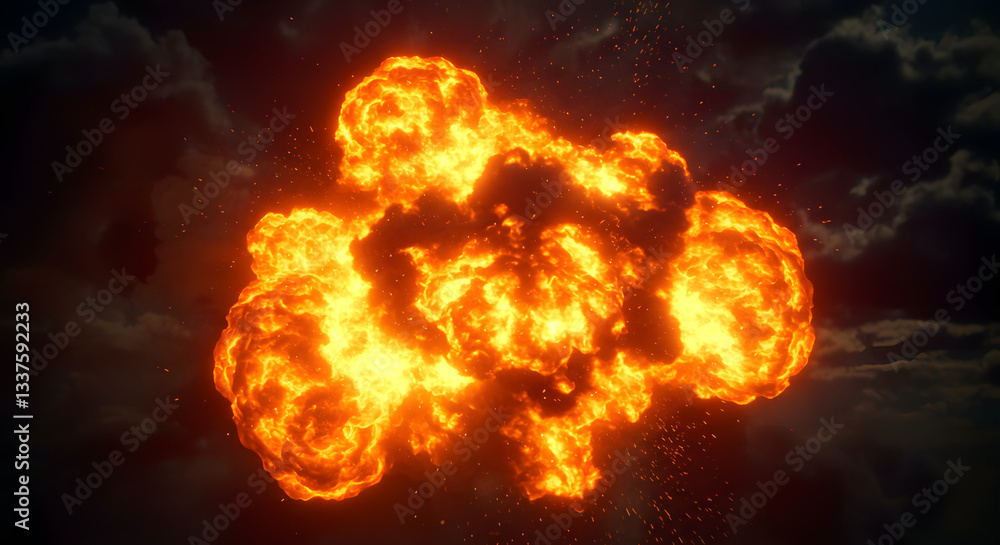 Fototapeta premium Explosion in Sky, Fireball Blast, Powerful Energy Concept, Generative AI image