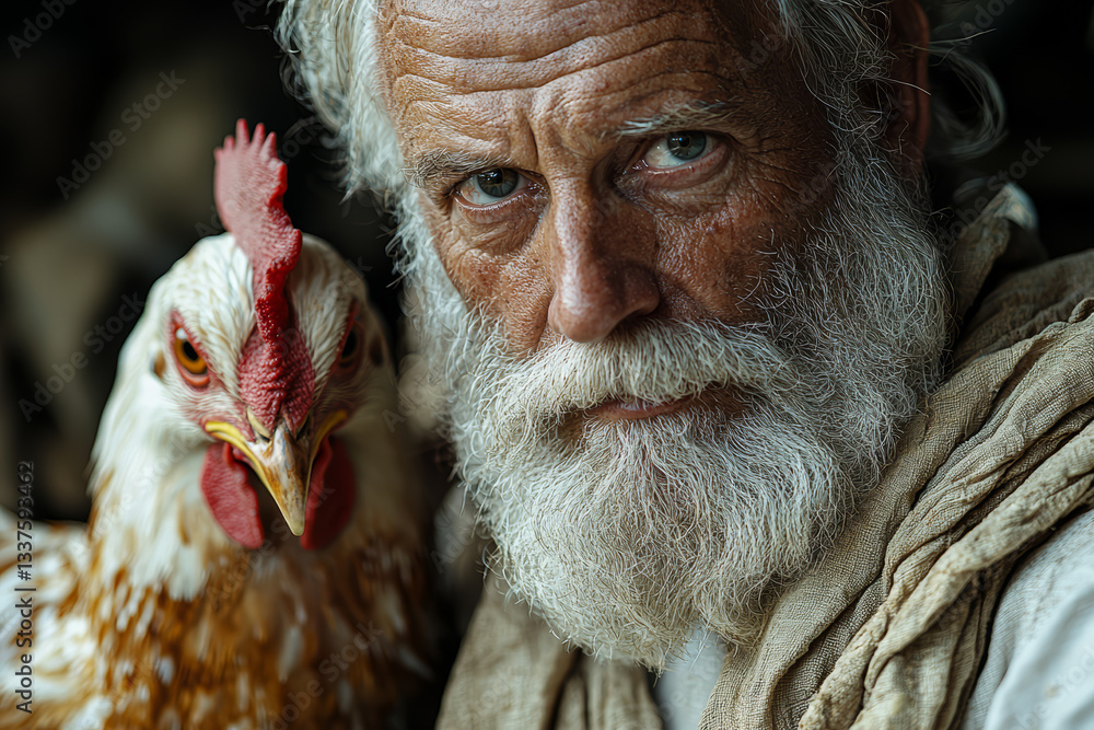 Actor playing Peter denies knowing Jesus three times before rooster crows loudly nearby. Concept of memorized lines.