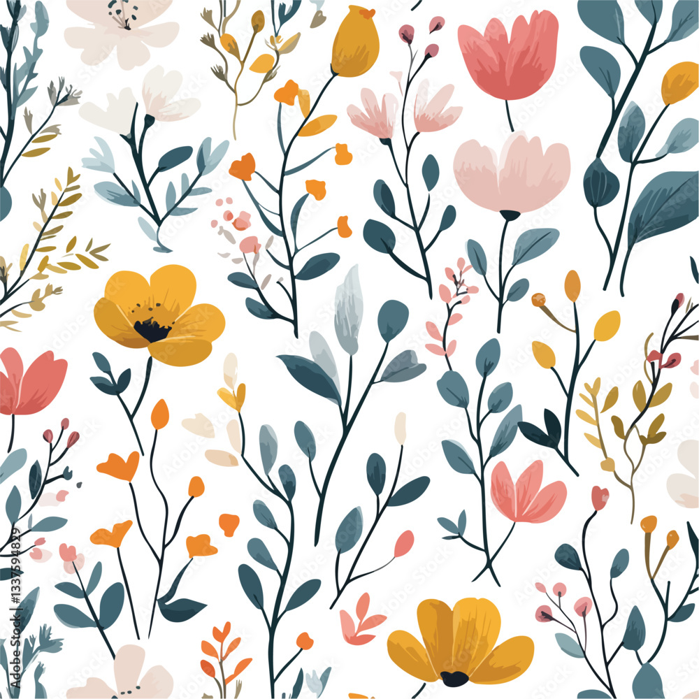 Seamless Floral Pattern Background with Cute Flowers EPS Seamless Floral Pattern Background with Cute Flowers EPS
