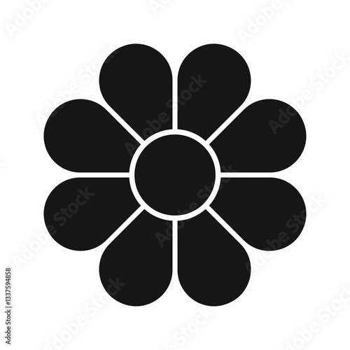 Daisy or gerbera flower silhouette. Floral diagram with 8 petals. Chart divided on eight equal parts in leaf shapes isolated on white background. Vector graphic illustration.
