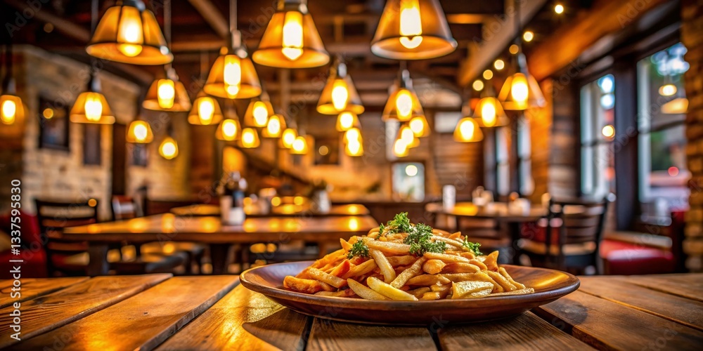 Cozy Restaurant, Loaded Fries, Rustic Lighting, La Poutine Week Cozy Restaurant, Loaded Fries, Rustic Lighting, La Poutine Week